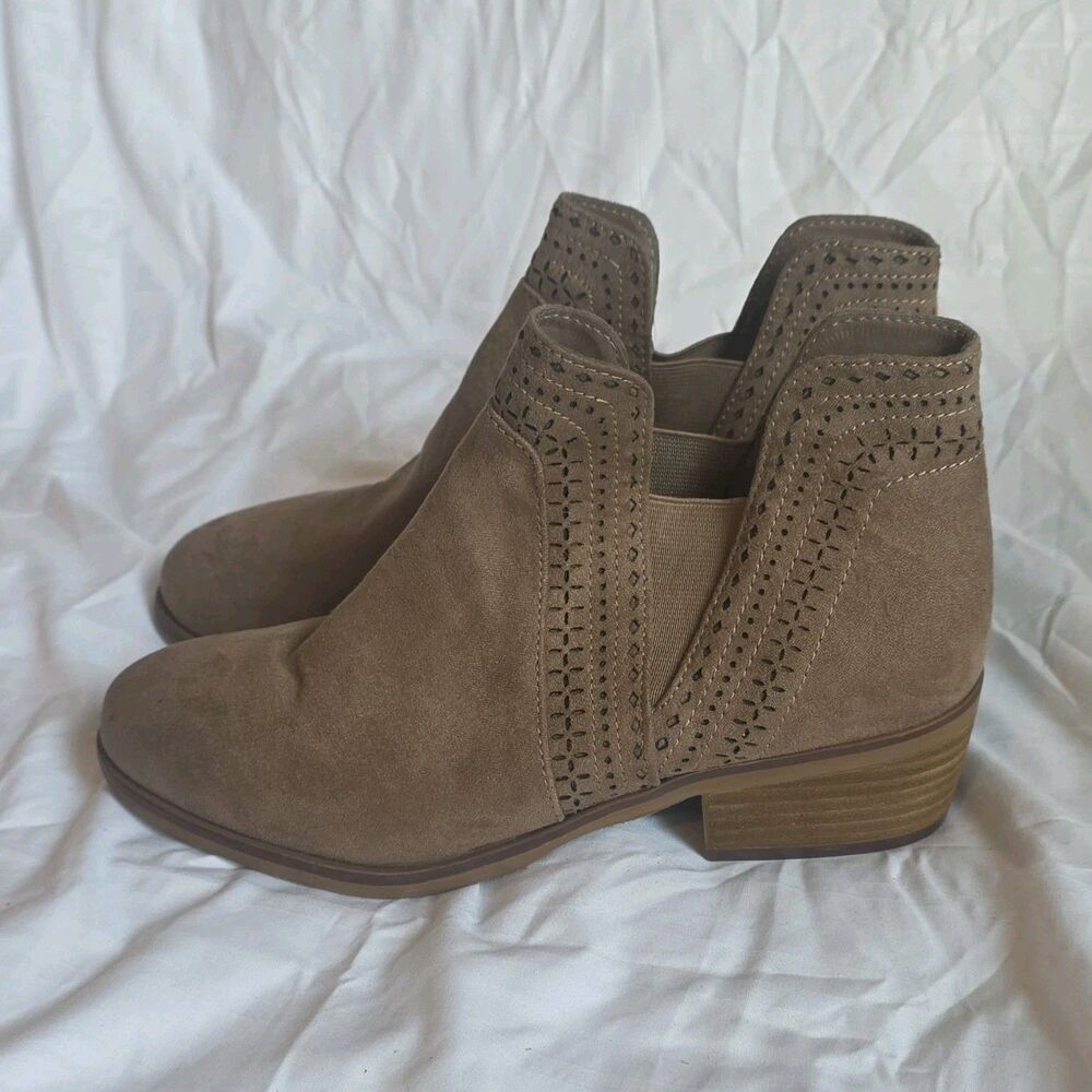 MIA Brown Suede Chelsea Ankle Bootie Round Toe Pull On Perforated Women's 6.5